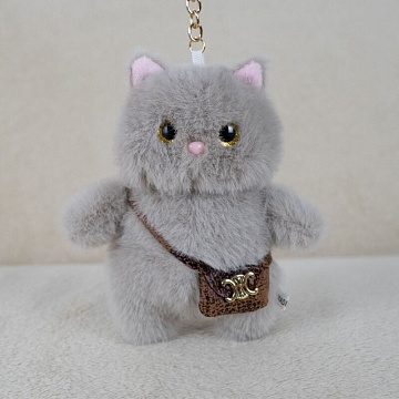 Брелок мягкий "Котик с сумкой" серый BL701228105GR