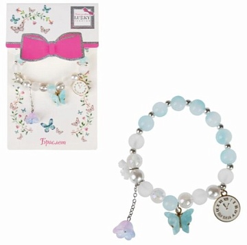 Lukky Fashion браслет матовый белый из полупрозрачн.бусин с 3 шармиками Т24786