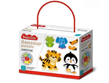 Пазлы контурные "Животные" Baby Toys 04117