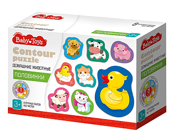 Пазлы контурные Половинки "Домашние животные" Baby Toys 04120