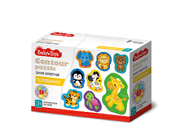 Пазлы контурные Половинки "Дикие животные" Baby Toys 04121