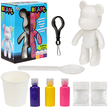 Большой Мишка 18 см Флюид Арт, краски: золотая, розовая, бирюзовая Т26677