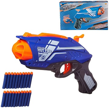 Мегабластер Бластер синий с 20 мягкими пулями, в коробке PT-01595