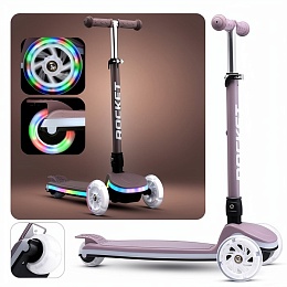 Самокат трёхколёсный ROCKET колёса световые PU, цвет мокко R0198