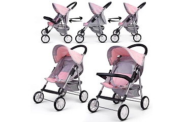 Коляская для кукол металлическая, с корзиной, столиком и козырьком 9617