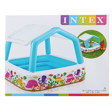 Бассейн надувной "Аквариум" с навесом 157х157х122см от 2лет 57470