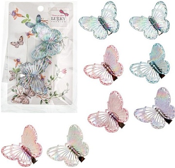 Lukky Fashion набор из 2 заколок Бабочки Crystal,4 вида микс Т24070