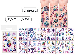 Тату стикеры, 2 листа, МУЗЫКА, 8.5x11.5 см, ОПП-упаковка M-20816