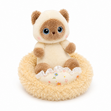 Мягкая игрушка Кошка в лежанке с подушкой (черная,белая,коричневая) 