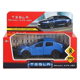 Машина металл tesla model x plaid 12 см, двери, синий, кор 404339