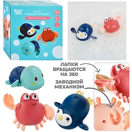 Игрушки для ванной заводные 3 шт (черепаха, краб, пингвин) RWIN-002