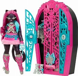 Кукла Monster High Кэтти Нуар Monster High и модный шкафчик с 19 сюрпризами JBG82
