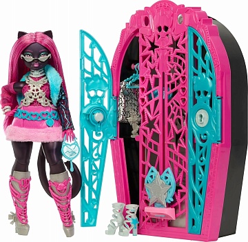Кукла Monster High Кэтти Нуар Monster High и модный шкафчик с 19 сюрпризами JBG82