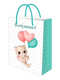  Пакет подарочный с глянц.лам. 22*31*10см (ML)Котик с шарами  ППК-7100